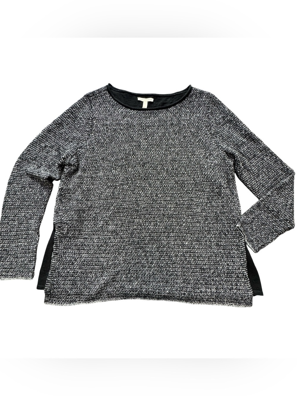 Eileen Fisher Woman’s Crochet Knit Scoop Neck Lined Sweater linen Blend Medium